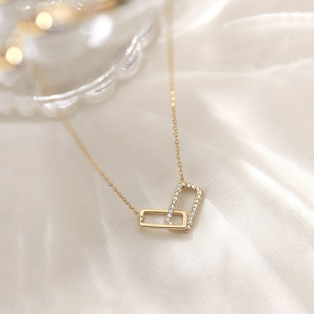 *NEW 925 Sterling Silver Interlock Square Necklace - Picture 5 of 7